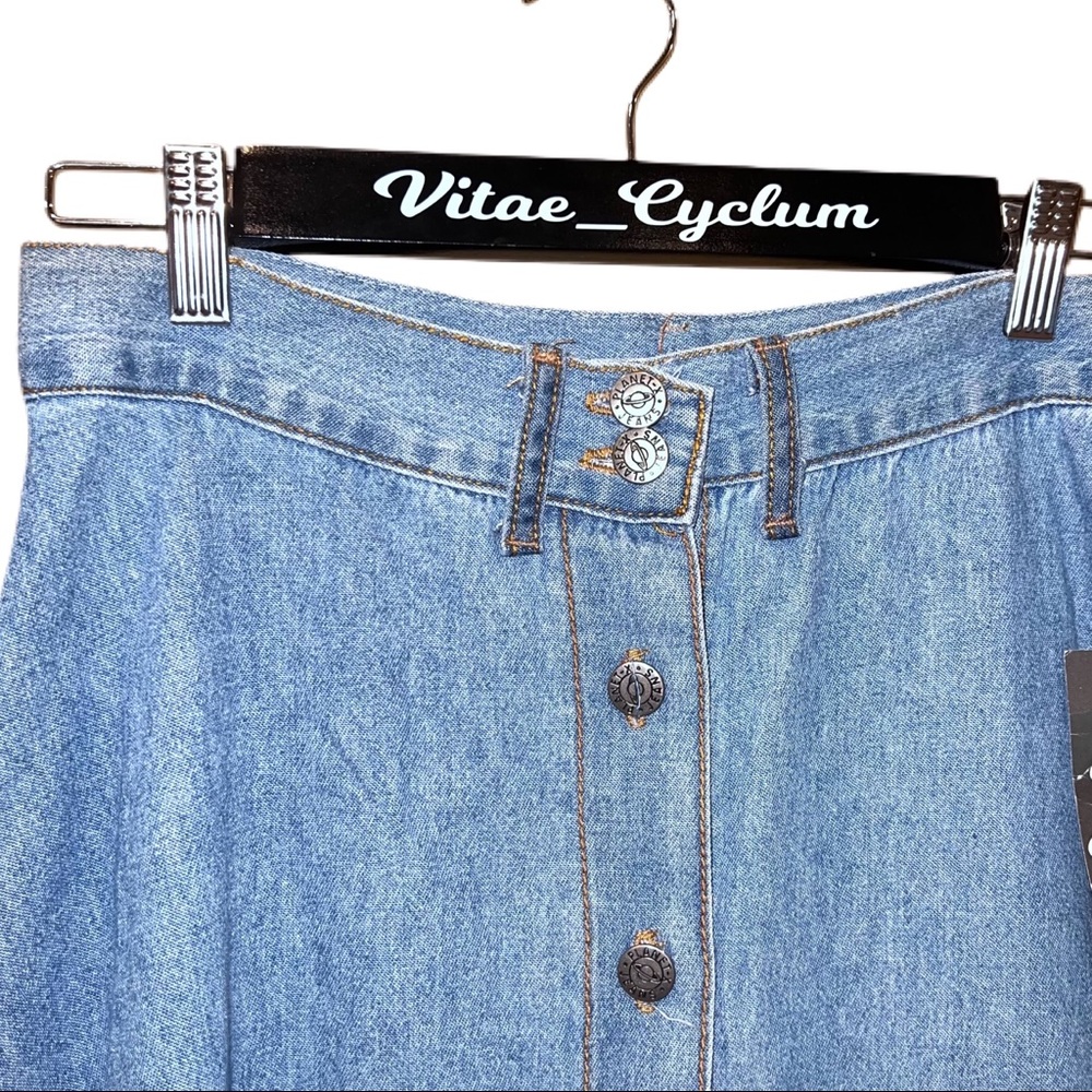 Vintage Planet-X Jeans Denim Button Front MIDI Skirt - Picture 3 of 7